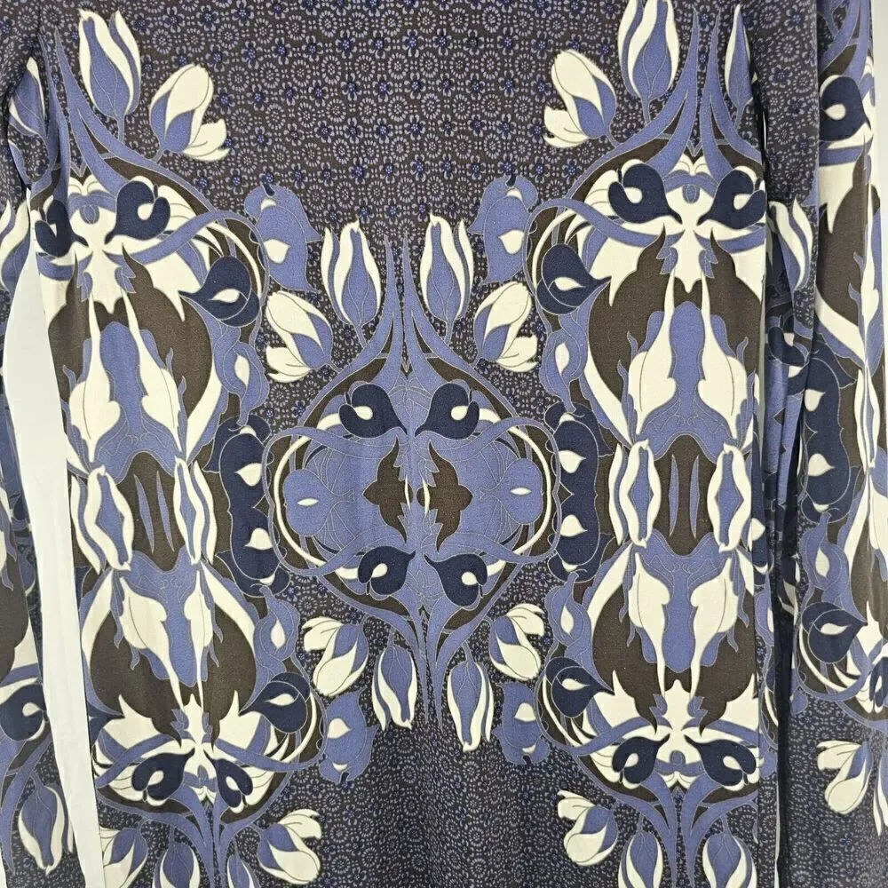Tory Burch Flavia Blue Multicolored Long Sleeve Silk Dress Size Small